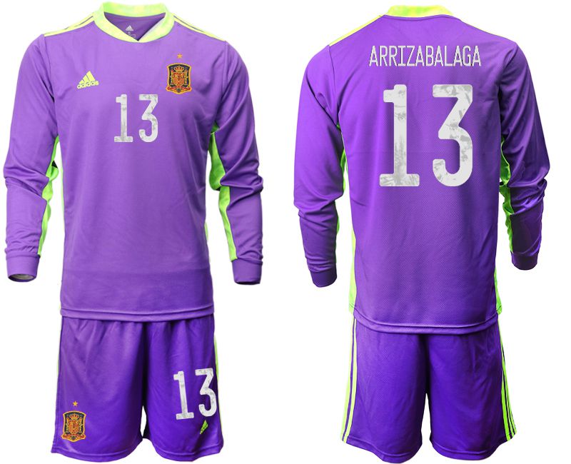 Men 2021 World Cup National Spain purple long sleeved Goalkeeper #13 Soccer Jerseys
